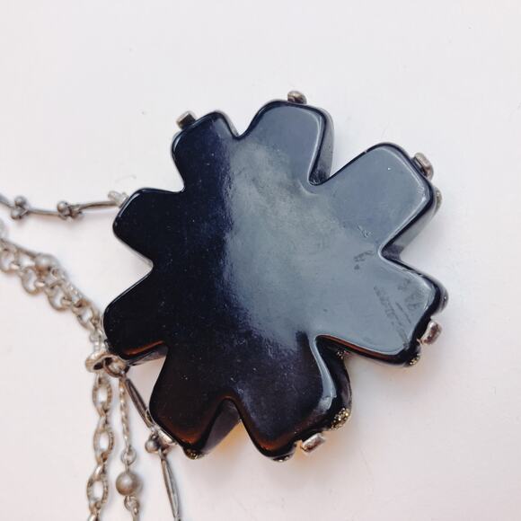 Y2K Signed Chico’s Mixed Metal Starburst Pendant Necklace Red Black Rhinestones - Picture 9 of 13